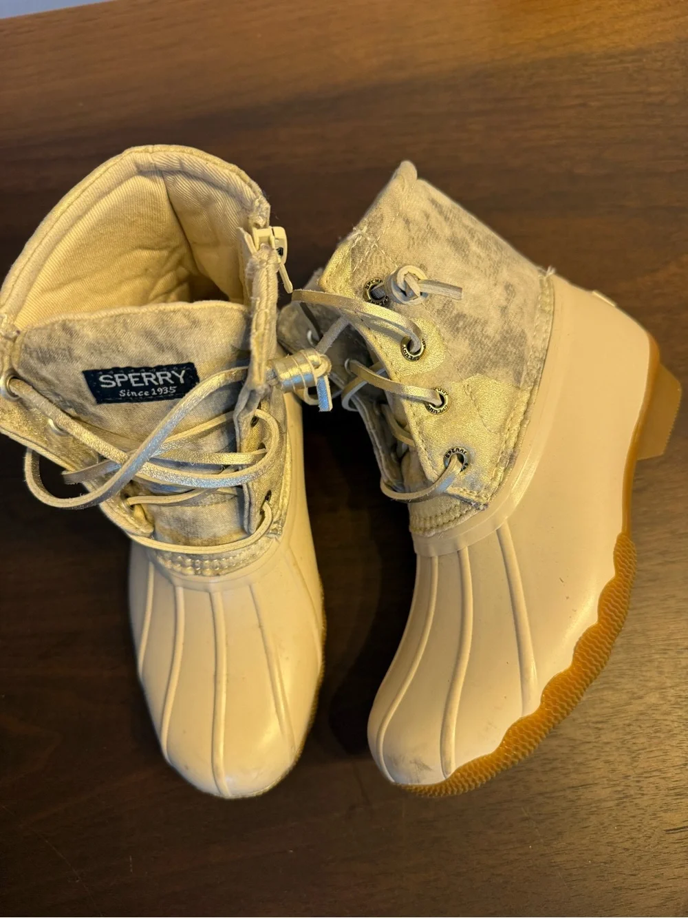 Sperry Light Beige and Gray Waterproof Duck Boots
